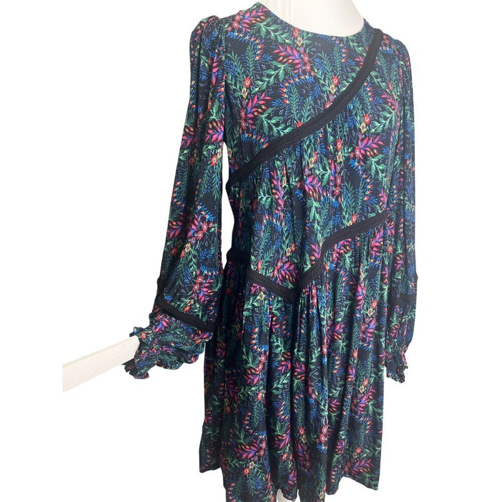 Hale Bob Zoe Dress Floral Size Small Long Sleeves Swing Style